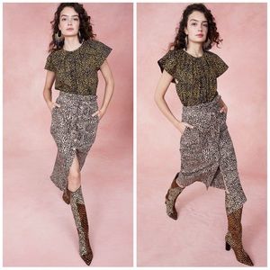 Ulla Johnson Tegan Cheetah Print Denim Skirt RARE